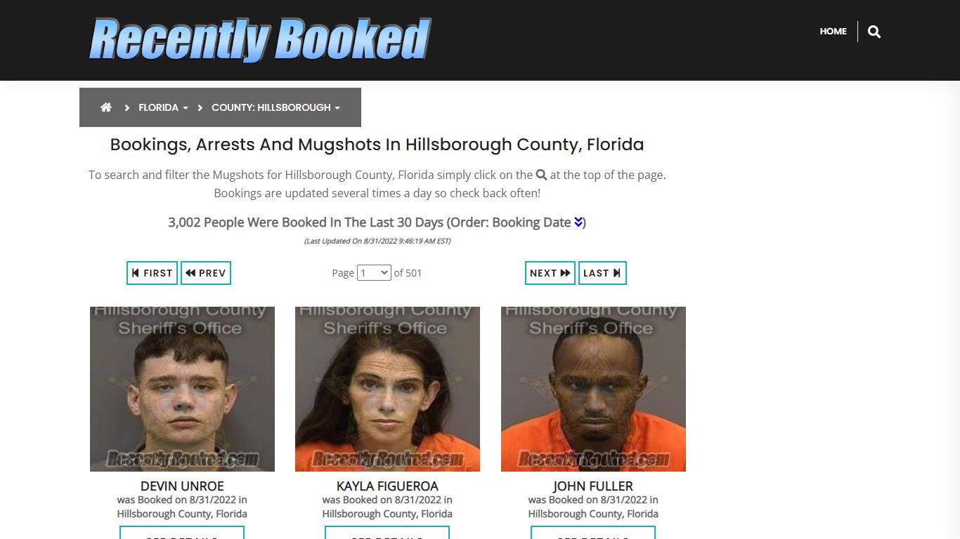 Recent bookings, Arrests, Mugshots in Hillsborough County, Florida